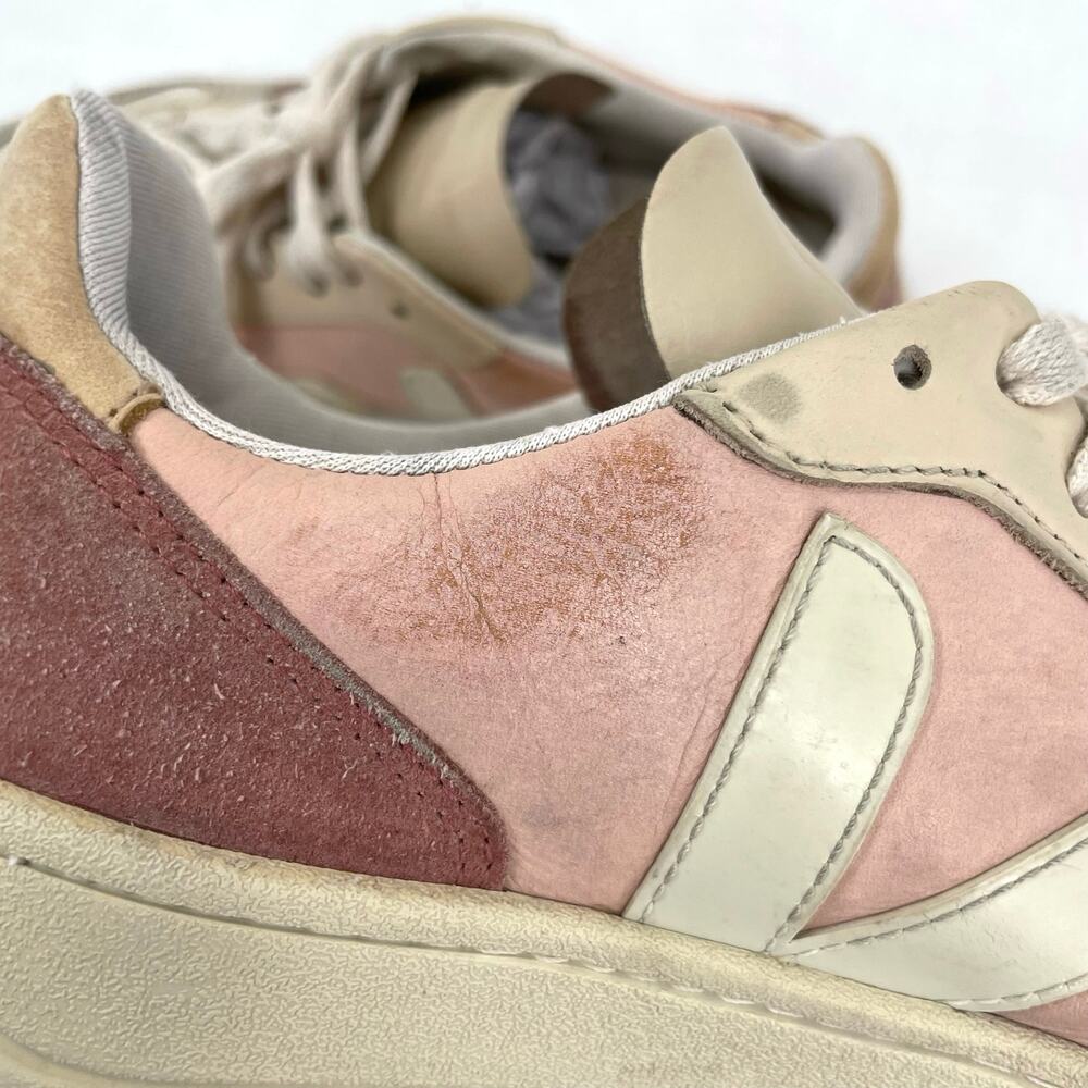 Veja V-10 Multico Colorblock Sneaker Suede Leather Pastel Pink Blue Cream Size 8 - Picture 15 of 16